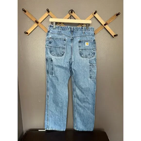 Vintage Carhartt Carpenter Jeans Light Wash Straight Leg Workwear Utility Pants - Picture 2 of 5